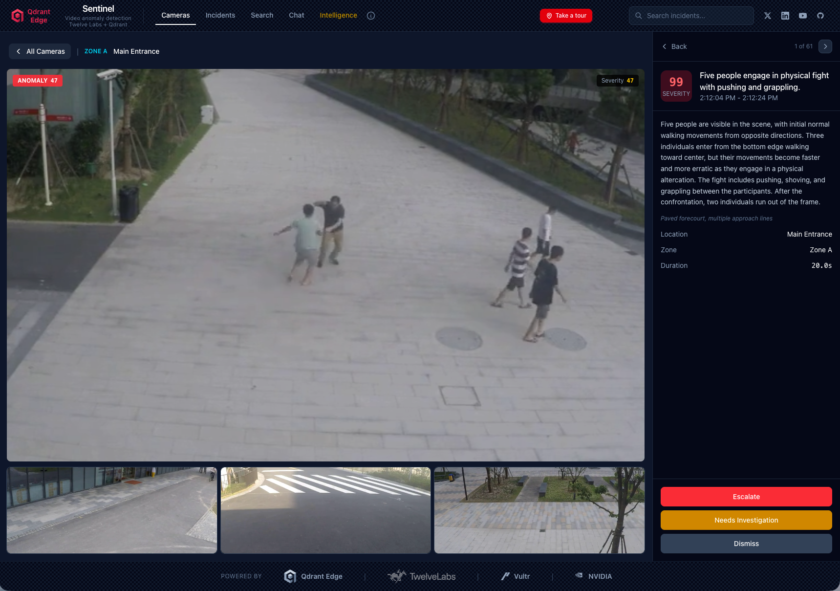 Sentinel incident view: video playback with Twelve Labs-powered chat Q&A